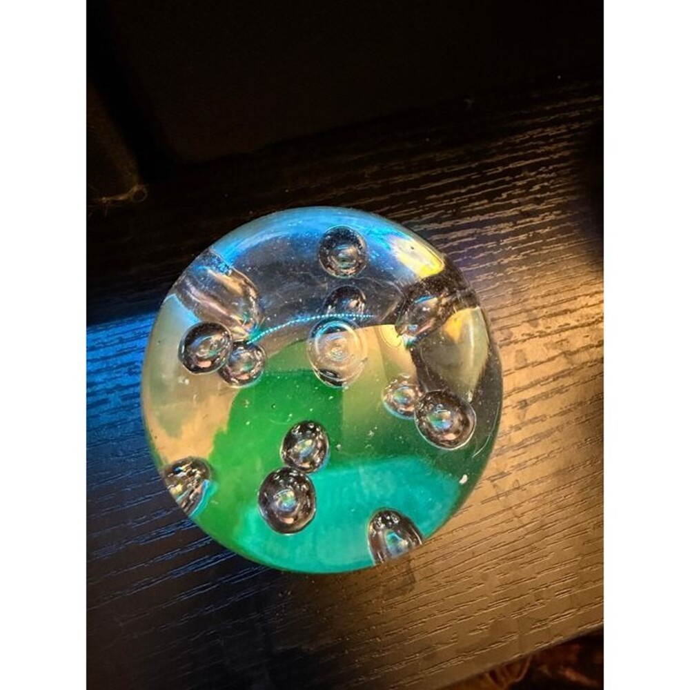 Vintage Clear Controlled Bubble Art Glass Paperweight – Mid-Century Modern Blown